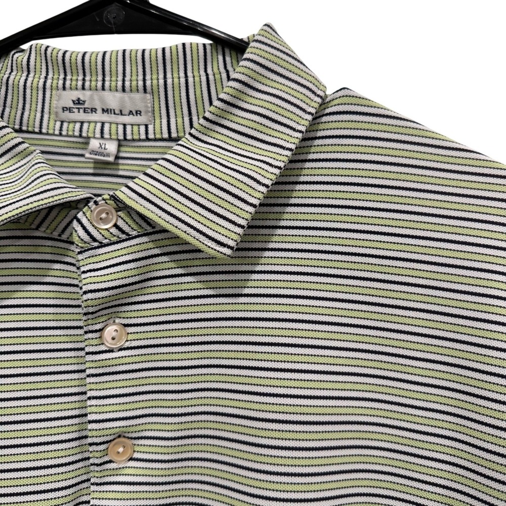 Peter Millar XL Striped Golf Polo Shirt Men's Short Sleeve Green Black White
